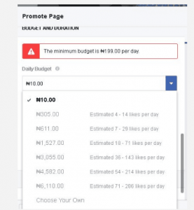 Facebook Naira Account Minimum Budget